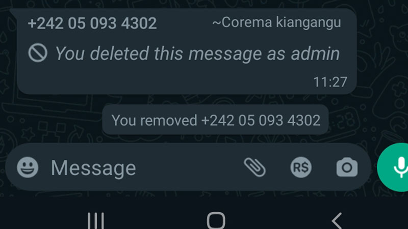 Messaggio Whatsapp eliminato dall'amministratore del gruppo